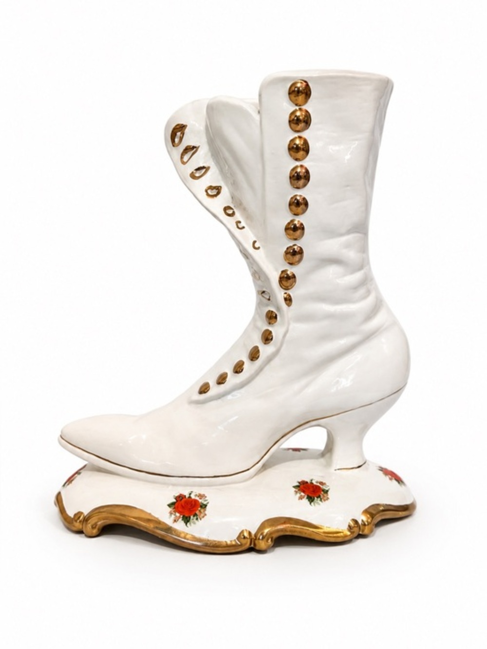 Large Vintage Victorian Porcelain White & Gold Decorative Shoe Planter 💕